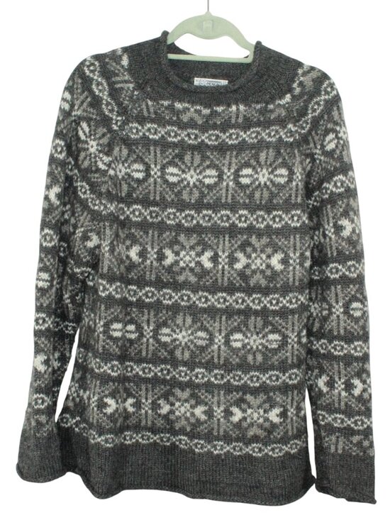 Mexicali Blues Sweaters - Mexicali Blues Alpaca Wool Gray Fair Isle Crew Neck Sweater Size L Cozycore